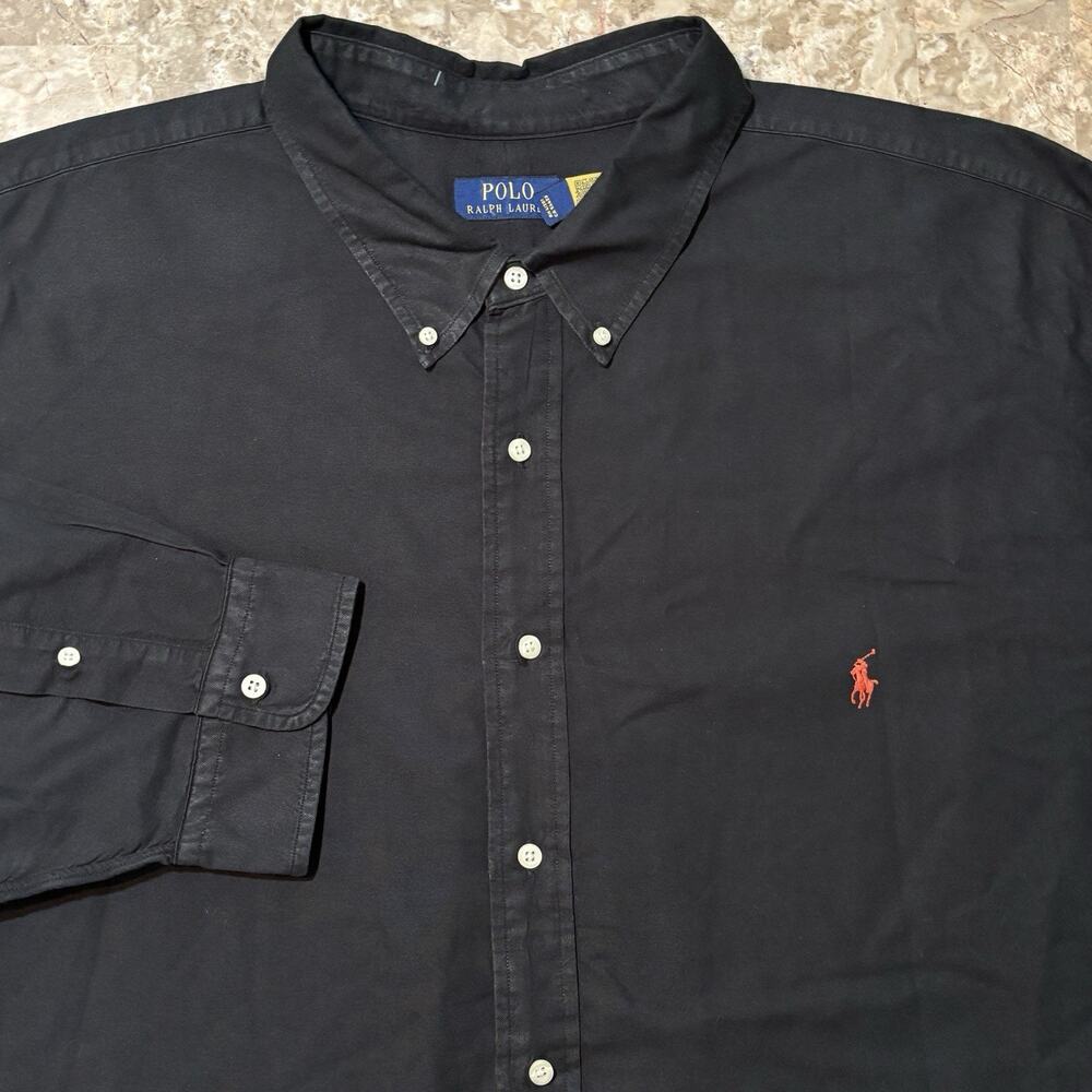 Polo Ralph Lauren Shirt Mens 4XB Big 4XB Black Garment Dyed Oxford OCBD